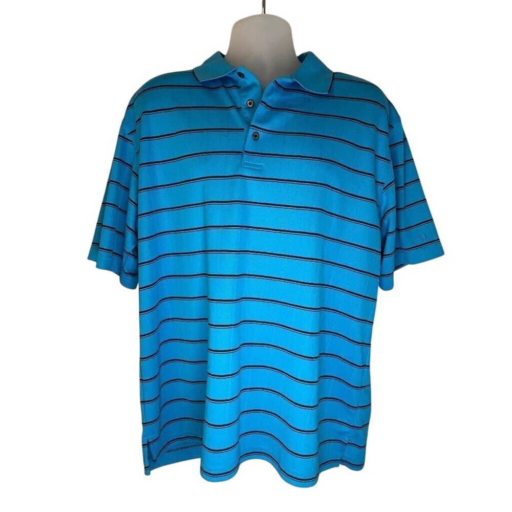 Grand Slam Golf Mens XL Polo Shirt Turquoise Blue Navy Striped Short‎ Sleeve